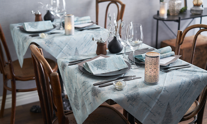 Blue restaurant table setting