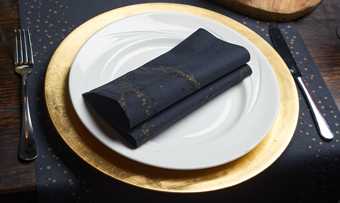 Festive new year table setting in black