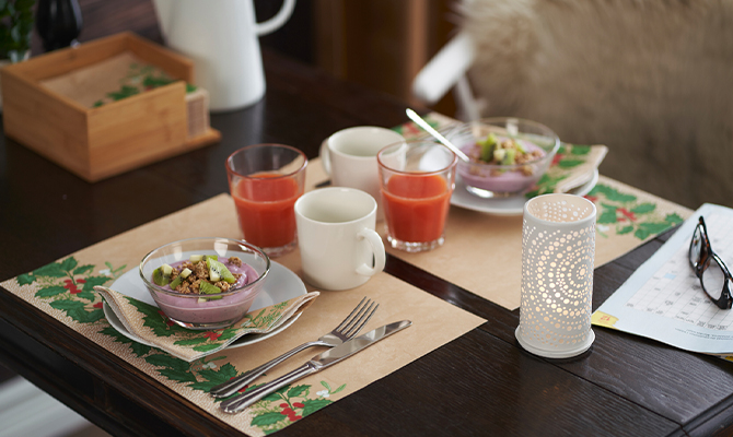 Festive table setting with placemat and napkins