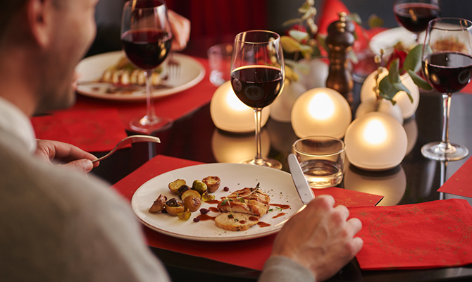 Red festive restaurant table setting